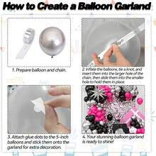 113pcs Disco Balloon Arch Set, Pink And Black Balloon Garland Arch Set, Star Foil And Disco Foil Balloons, Pink Silver And Black Balloons For Birthday 8090 Theme Party Wedding Bridal Shower Anniversary - Multicolor - View 7