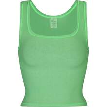 Camiseta de mujer de costilla con acolchado, top de entrenamiento de cuello cuadrado, top corto ajustado, camiseta básica de tirantes - Verde neón - Ver 5