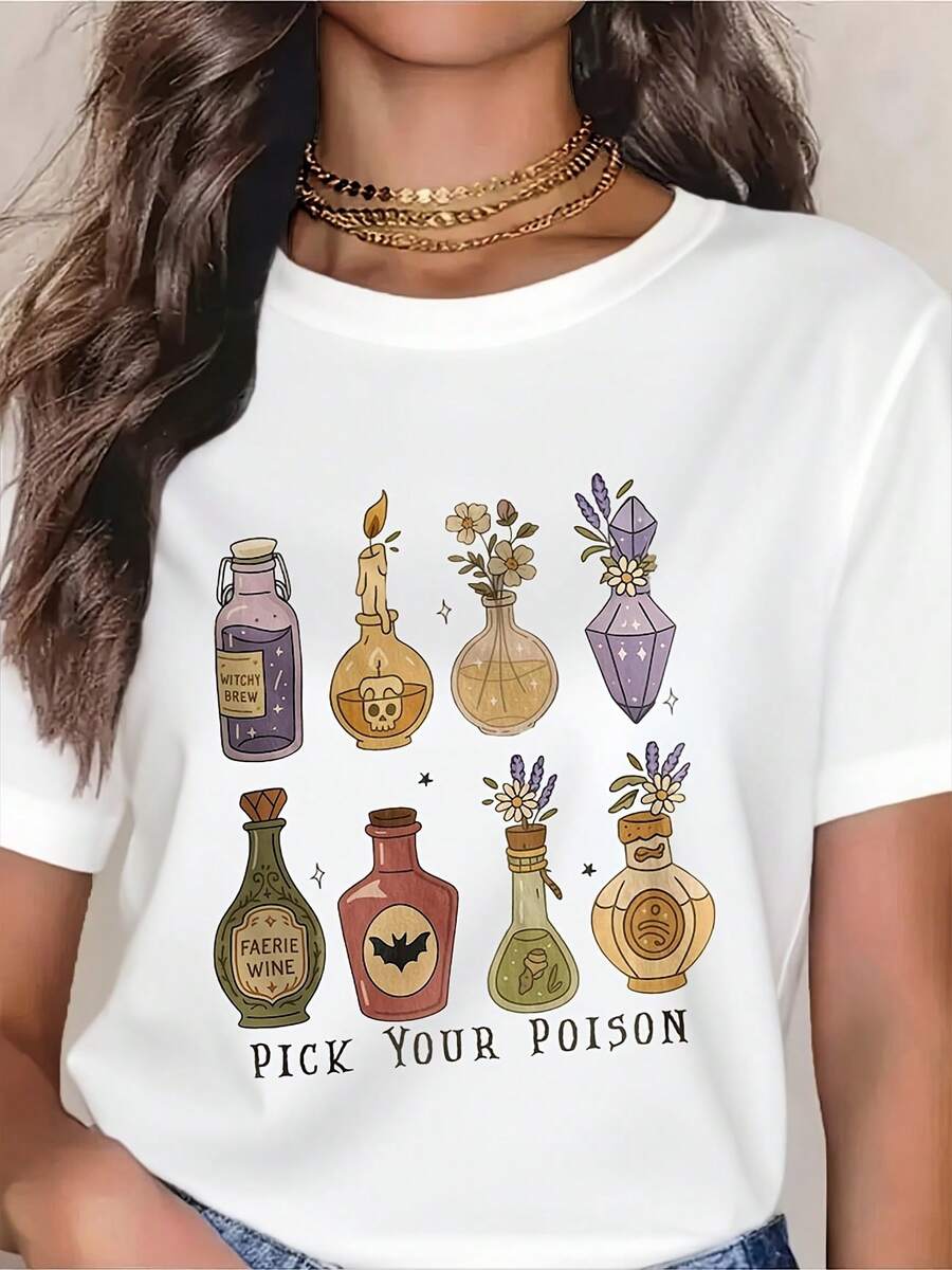 Witchy Brew T-Shirt, Potion Bottle Shirt, Mystical Tee, Faerie Wine,Magic T Shirt,Pick Your Poison,Witchcore Aesthetic TShirt - White - View 1