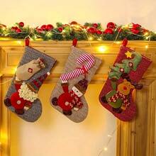 1 pieza Calcetín de regalo de Navidad tejido, decorado con elementos de Papá Noel, muñeco de nieve y renos, adecuado para decoración colgante de invierno y Navidad, esencial para la familia en vacaciones, calcetines de caramelos navideños, sin suministro eléctrico, entrega de estilo aleatorio, gancho colgante opcional