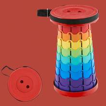 1pc Outdoor Rainbow Foldable Plastic Stool, Compact Portable Chair, Small Bench, Retractable Footrest Stool