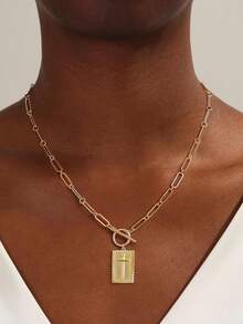 Gold/Sliver Cross Pendant Necklace For Women Chunky Cross Necklace Toggle Clasp Paperclip Chain Dainty Charm Necklace For Women Fashion Religious Simple Jewelry Gift - Square Cross - View 3
