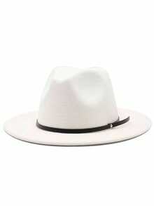 1pc Unisex Autumn/Winter Wide Brim Wool Felt Hat, Elegant Leather Belt Decor Personalized Casual Fashion Cowboy Hat, Suitable For Party, Gathering, Western Themed Events, Daily Wear