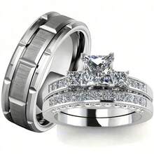 1 Pc Fashion Silvery Couple Rings For Lover's  Stainless Steel Men Rings Cute Women Rhinestones Artificial Zirconia Rings Set - Women Rings - View 1