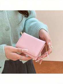 Korean Bow Ins Student Wallet, Short Women's Wallet, High-End Three Fold Change Card Wallet Clip Wallet,Multi-Functional Wallet Women Short Wallet Coin Purse Flap Card Case Envelope Bag For Women Wallet - Pink - View 2