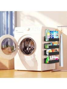 1/2 Magnetic Side Storage Rack, Suitable For Refrigerators And Washing Machines - No Drilling Required, Stylish Black Metal Surface, Wall-Mounted Spice Organizer, Perfect Laundry Storage Rack - Multicolor - View 4