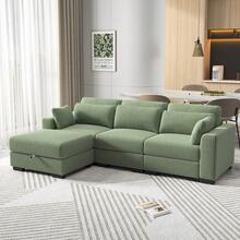 Sofá combinado para varias personas, espuma de alta resiliencia, estructura de madera maciza, sofá individual, banco con almacenaje, sofá de pana para salón, color verde - Verde Oliva - Ver 3