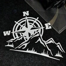 Reflective Jungle Adventure Compass Sticker High-Visibility Night Safety Durable PVC Waterproof Self-Adhesive Vehicle Decoration For Motorcycle Car Bicycle Off-Road Outdoor Adventure Travel Gift, Reflective Jungle Adventure Compass Sticker - 16.5cm X 12.2cm