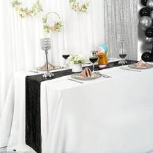 1/6/12Pcs Black Sequin Table Runner Set, Shimmering Sequin Tablecloth, Perfect For Weddings, Parties, Table Decorations, Banquets, Holidays,  Wedding Supplies, Home Decor, Western Decor,St Patrick's Day,Room Decor,Spring Decor, Living Room Deccor,Bachelorette Party,Easter, Graduation Ceremonies, And Bridal Gifts, Making It The Ideal Choice For All Festive Occasions. - 黑色 - 查看 3