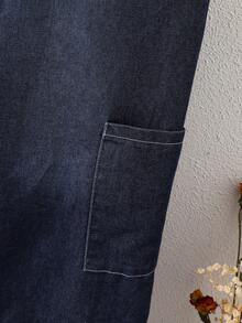 女童工装裤，时尚儿童宽松阔腿裤，女童休闲酷炫修身牛仔裤，大童牛仔长裤 - 深色水洗藍 - 查看 5