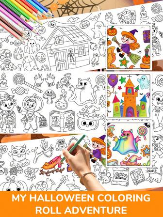 300cm Halloween Graffiti Roll For Kids - Spooky Pumpkin/Ghost/Witch Drawing Elements, Coloring & Creative Craft Roll For Boys & Girls Over 3, Halloween Decoration Supplies, Kids' Halloween Toys, Art/Stationery Gifts, Travel Coloring Games