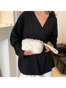 Honey Style Plush Makeup Bag Set - Hand Washable, Non-Polyester Cosmetic Pouch With Soft Lining Multifunctional Travel Organizer For Light Beige Care Products Lipstick Sanitary Items Blue Zipper Design Cute Pink Rose Red, Cute Makeup Pouch, Makeup Organizers And Storage, Makeup Bag For School, Monogrammed Makeup Bag, Makeup Kit Bag, School Essentials, Beauty Lovers, Students Organizer - Multicolor - View 5