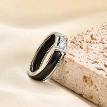 6mm White/Black Ceramic Rings Plus Cubic Zirconia For Women Comfort Fit Engagement Wedding Band Size 5-122025 - 5mm Black - View 4