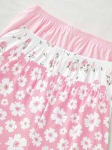 3 件套女士纯色、雏菊、玫瑰花卉印花 3/4 长睡裤，柔软舒适，适合所有季节 - 淺粉色 - 查看 4