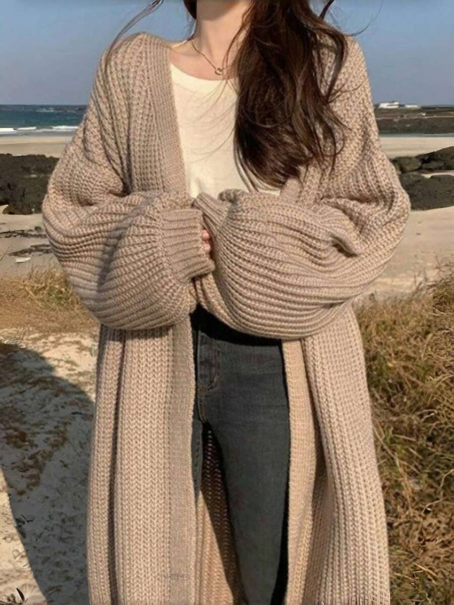 EAVA Damen koreanischer Stil, entspannter und müheloser Look, Glockenärmel, einfarbiger lässiger Strick-Cardigan mit Langarm für Herbst/Winter
