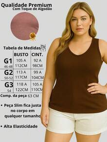 Women's Plus Size V-Neck Casual Ribbed Tank Top - 鏽棕色 - 查看 2