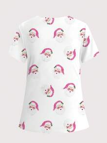 cimmuovere Plus Size Damska koszulka z dekoltem w serek i krótkim rękawem, z nadrukiem Świętego Mikołaja, z nadrukiem, do pielęgniarstwa, odzież robocza, do dentysty, dla zwierząt, do szpitala, laboratorium