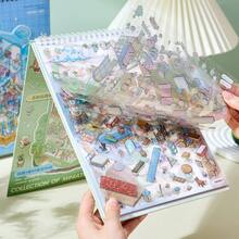 Un album di adesivi, serie Sunshine Town, libretto di scene in miniatura, album di adesivi per decorazione paesaggistica fai-da-te con case di cartoni animati 3D, accessori decorativi in carta fai-da-te, adesivi per quaderni adatti a varie scene, cover per telefono, adesivi per tazze, adesivi per album di ritagli e diari