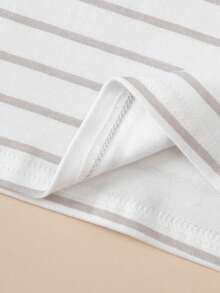 Young Boy White Striped Print Pajama Set, Comfortable Cotton, Spring/Autumn - White - View 7