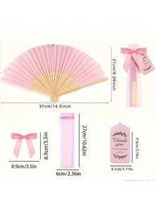 粉色木质折扇，含礼品袋和感谢卡套装，新娘竹制手扇，单身派对婚礼新娘礼物，伴娘竹制手扇，单身派对拍照道具，伴娘礼物和婚礼装饰，优雅婚礼礼物，婚礼装饰，适合派对和活动，夏季配饰，女士折扇 - 彩色 - 查看 6