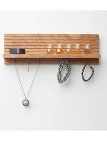 钥匙架、玄关收纳架、壁挂钥匙扣、中世纪现代风格、浮动搁板、带挂钩的搁板、结婚礼物、壁挂钥匙扣 - 彩色 - 查看 2