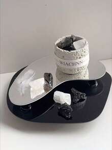 1 pieza Bandeja de espejo acrílico negro asimétrico de lujo, base para vela/difusor de estilo INS, prop de fotografía, decoración de consola de entrada del hogar, para colección de vacaciones en la playa, baño, dormitorio, gran capacidad - Multicolor - Ver 1