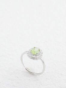 Royal Natural Peridot Ring 925 Silver Crystal Celestial Halo 7*5mm Oval Green Birthstone Gemstone Statement Jewelry Boho Gift