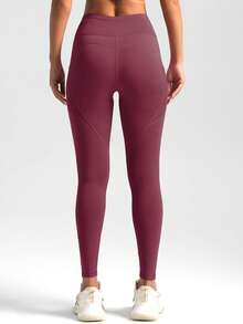 Soyun Women's One-Piece Side Pocket Fitness Pants, Suitable For Yoga, Outdoor Sports And Butt Lifting - Burgundy - View 3