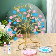 Gender Reveal Fingerprint Tree Boy Or Girl Party Ideas Baby Shower Guest Book Party Game Gender Reveal Party Supplies For Baby Shower He Or She Party Keepsake(Classic) - Multicolor - View 2