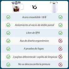 Termo para Cafe de Acero Inoxidable 14OZ,Taza Termica de Asa de 400ML,con Tapa Hermética,2-Pajita y 2-Cepillo de Limpieza,Taza Termica Frio y Caliente Portátil,Vaso de Viaje para Cafe,Té,Agua y Bebidas - blanco - Ver 11
