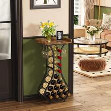 Wine Rack Freestanding Floor, Mini Bar Table Wine Holder Stand Liquor Cabinet With Glass Holder Wood Tabletop 14 Bottles Floor Wine Storage For Home Bar Kitchen Living Room