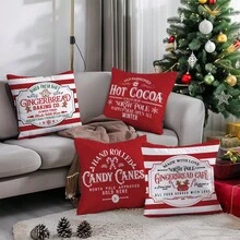 4 Stücke Weihnachts-Minimalist Lebkuchenmann Thema Kissenbezug Set, einseitig bedruckter Pfirsich Samt Polyester Material, 45*45CM Kissenbezug für moderne Stoffcouch Inneneinrichtung, Party Dekoration, Geschenk