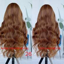 13*6 瑞士蕾丝前波浪中分自由部分预拔中长发 26 英寸高温纤维假发，带婴儿发挑染，蜂蜜金色，适合日常佩戴、派对、女士合成全假发 - 挑染金色 - 查看 8