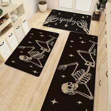 1 pièce Tapis de cuisine en lin imprimé motif crâne, paillasson, tapis de bain, tapis de couloir, décoration d'Halloween, cadeau d'Halloween, rectangle imprimé en 3D, convient pour le salon, la chambre, le couloir, la salle de bain, la buanderie - Tapis en polyester, décoration d'intérieur et d'extérieur