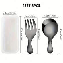 1 Piece 3 Sets Portable Tableware, 304 Stainless Steel Short Handle Round Spoon Fork Combination With Mini Spoon, Small Round Spatula Fork, Including Mini Ice Cream Spoon, Multi-Purpose Stainless Steel Seasoning Salt Spoon Suitable For Coffee, Desserts, Cakes - Ideal For Outdoor Use, Parties, Kitchen Utensils, Novelty Gifts - 透明盒子 - 查看 9