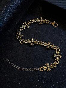 1pc Punk Vintage Style Men's Bracelet, New Fashion High-Quality Versatile Birthday/Engagement, Suitable Daily Wear - 古金色 - 查看 3