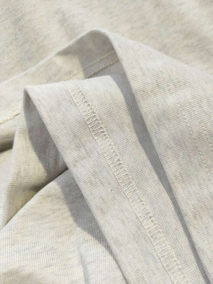 Women's Petite Hamburger & English Letter Print Long Sleeve T-Shirt, Round Neck, Versatile, Autumn/Winter - Light Gray - View 6