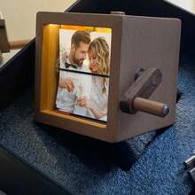 Drawelry 3D Rotating Photo Cube, Custom Flip Picture Frame Holds 8/16 Photos Wooden Display Decor, Funny Unique Gift For Family Couples Birthday Anniversary Present (Burlywood)