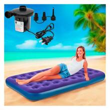 Colchón de aire flocado de lujo para acampar con bomba de aire eléctrica gratuita, impermeable, para interiores y exteriores, inflado rápido, colchón de cama de aire con superficie cómoda Colchón de aire Dual Deluxe de doble elasticidad, material PVC, almohadilla rectangular, sin carga, con sistema de inflado/desinflado rápido, para camping, viajes, cama de emergencia para el hogar - Tipo de Enchufe A USA (110-127V) - Ver 8