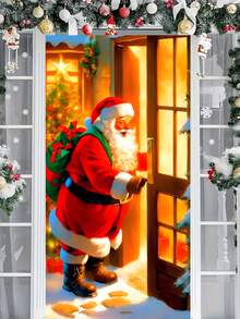 Copertura per porta di Babbo Natale - In fibra di poliestere, decorazione natalizia multifunzionale per uso interno ed esterno - Senza bisogno di elettricità