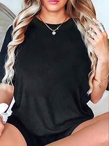 Solid Color T-Shirts, Casual Women's Shirts, Black, White, Red, Apricot Women's Tops, Tops, Casual Women's Shirts, Women's T-Shirts, Maximum Amount,Tops - màu đen - Xem 2