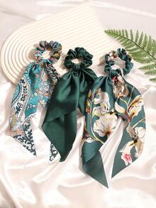 3件套缎面纯色头巾三角披肩发饰发圈马尾发圈发绳橡皮筋发圈发绳弹力发带，发圈，发饰发带头饰 - 墨綠色 - 查看 7