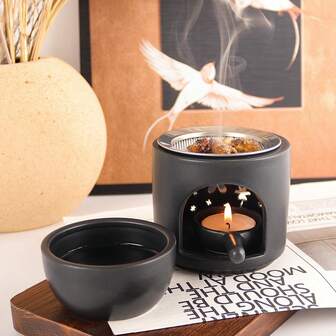 Lámpara de aromaterapia de cerámica con diseño floral | Excelente calentador para aceites esenciales, aceites de fragancia y cera | Elegante color negro mate