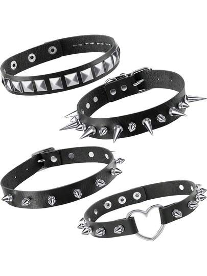 Xiacheng Collar gargantilla ajustable de estilo gótico unisex de piel de PU con colgante de corazón remachado punk, collar de cadena de motocicleta como regalo