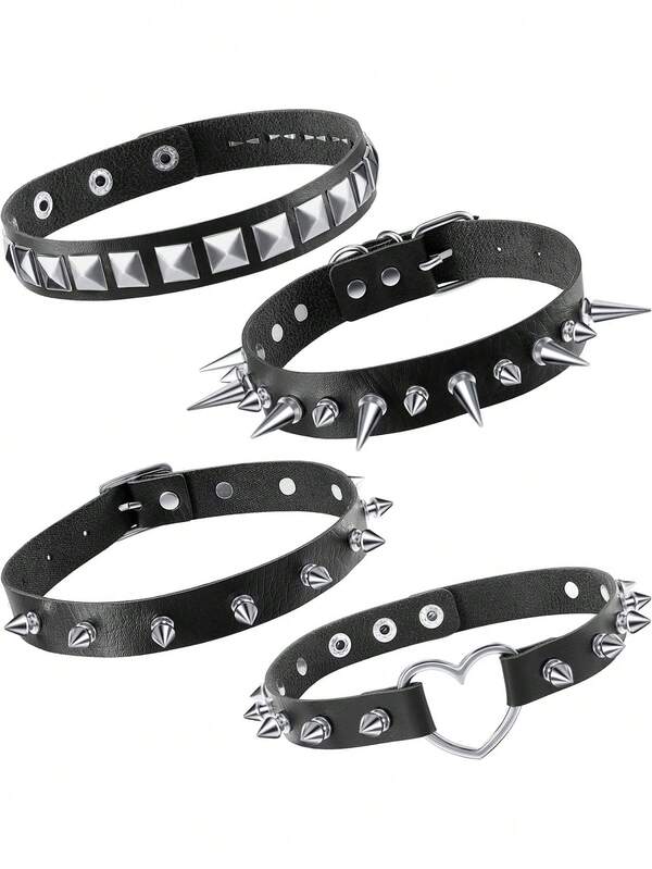 Xiacheng Collar gargantilla ajustable de estilo gótico unisex de piel de PU con colgante de corazón remachado punk, collar de cadena de motocicleta como regalo