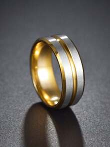 1pc Stainless Steel Flat Band Men's Ring - Yellow Gold - View 4