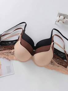 DISEON 3pcs/Set Ultra-Soft Lace Splicing Supportive T-Shirt Bra Set