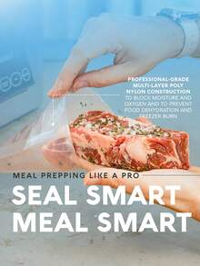 50个优质真空封口袋，可重复使用，密封，保鲜，压缩密封厨房真空袋，食品真空封口机食品储存袋，适用于水果、蔬菜、谷物、肉类、熟食、厨房用品 - 白色 - 查看 5