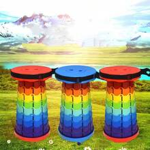 1pc Outdoor Rainbow Foldable Plastic Stool, Compact Portable Chair, Small Bench, Retractable Footrest Stool