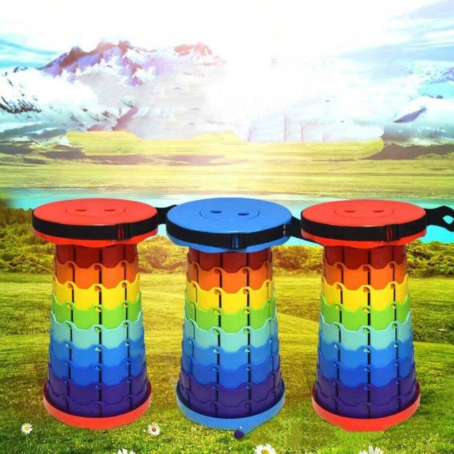 1pc Outdoor Rainbow Foldable Plastic Stool, Compact Portable Chair, Small Bench, Retractable Footrest Stool